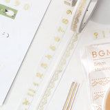 BGM Slim Washi Tape - Foil Stamping Life - 5mm - Gold Numbers