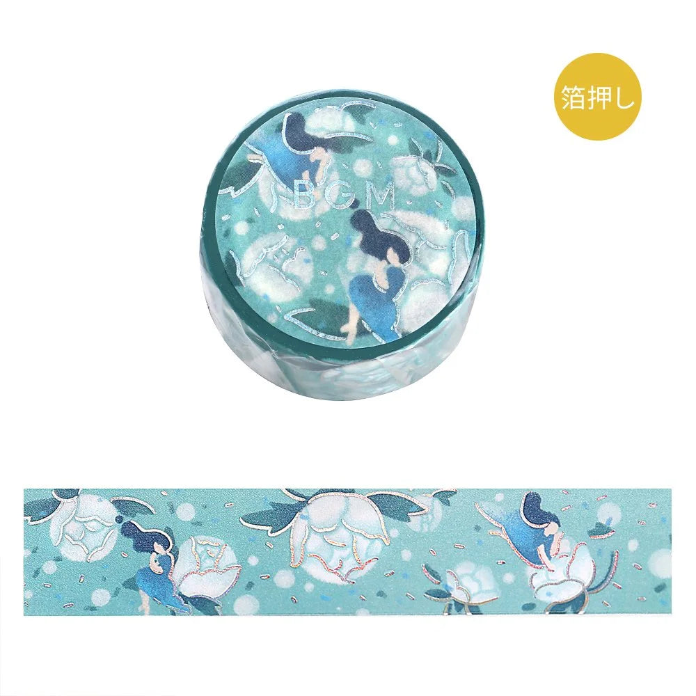 BGM Washi Tape - Foil Stamping - Flower Story - Blue Dream