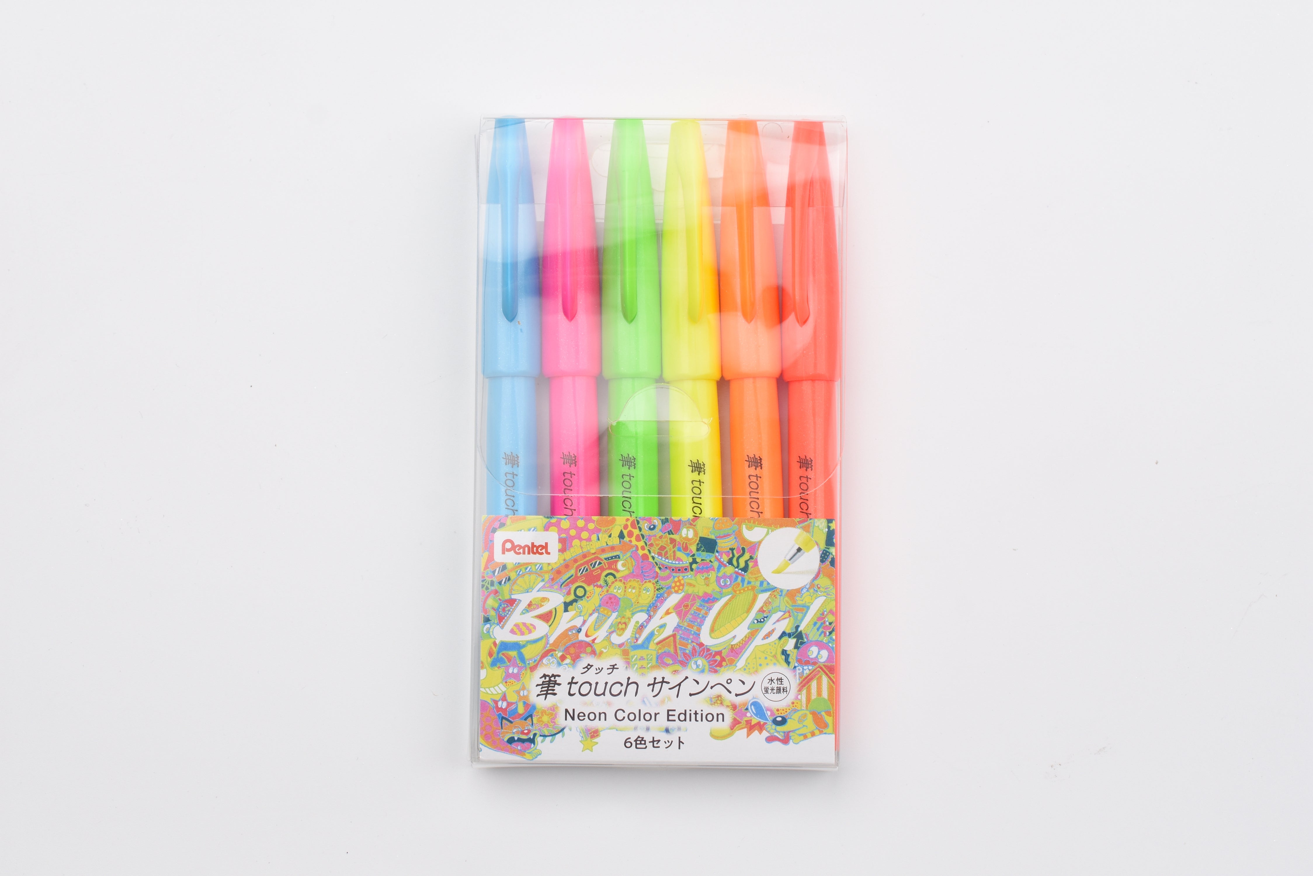 Pentel Touch Brush Sign Pen - Neon Color - Limited Edition - Set of 6