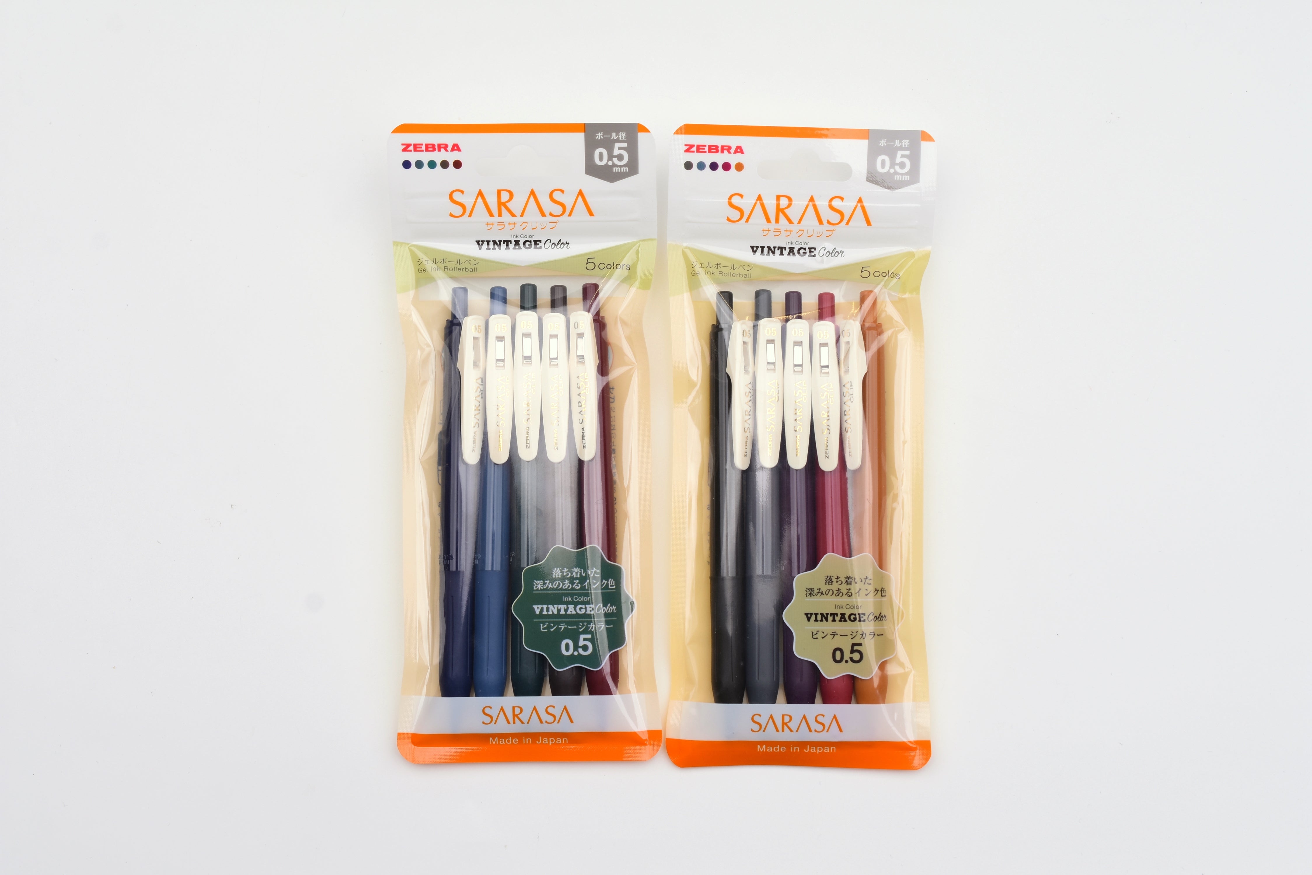 SARASA Clip - Vintage Color - 0.5mm - Set of 5 - 1 & 2