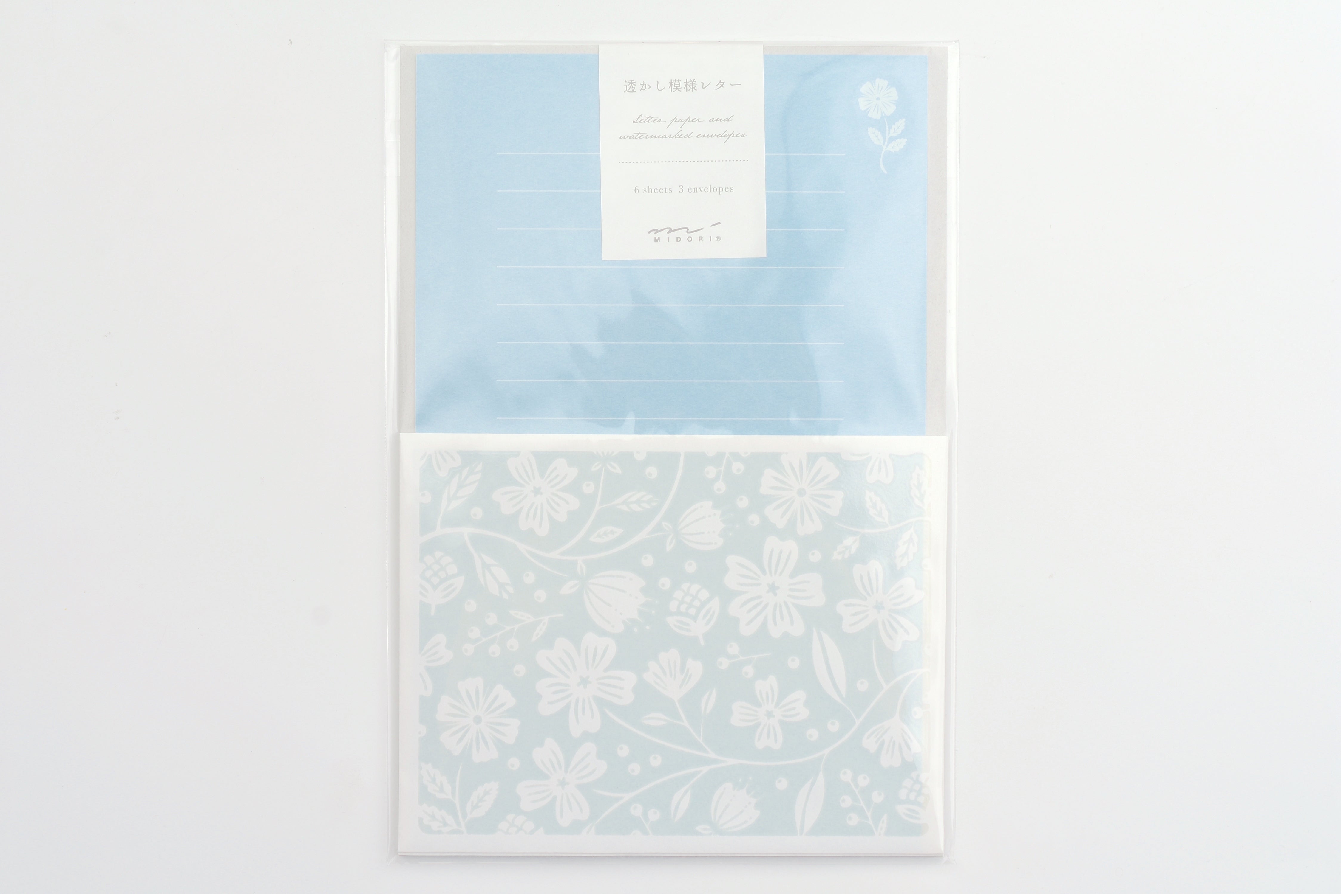 Midori Watermark Letter Set - Floral Pattern - Light Blue