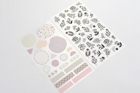 Midori 2 Sheets Planner Sticker - Monotone Flowers