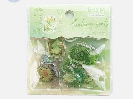 BGM Deco Sticker - Sealing Seal - Flower Jewel Green