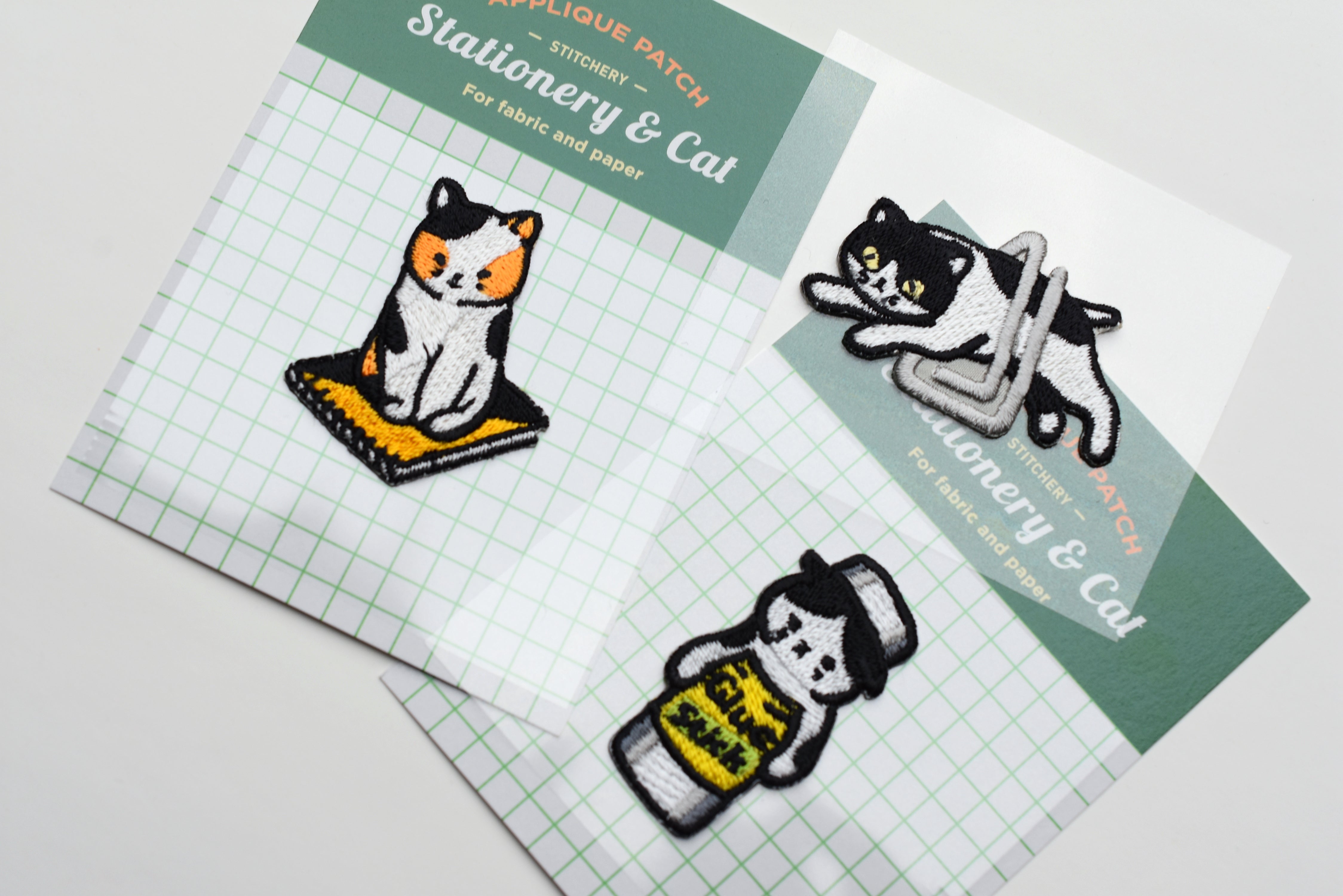 Plain Stationery Applique Patch Stationery and Cat