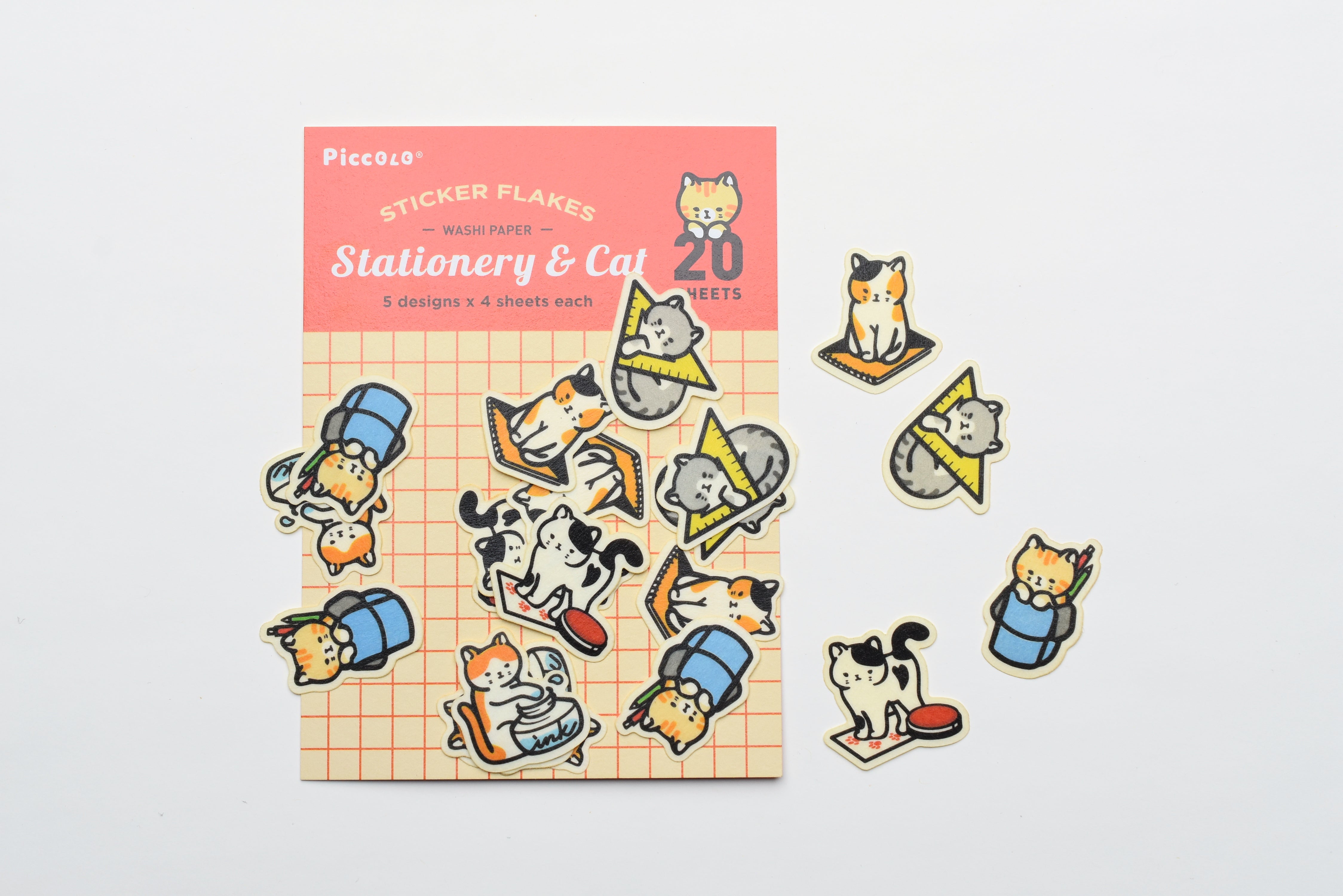 Plain Stationery Washi Flake Sticker Stationery and Cat