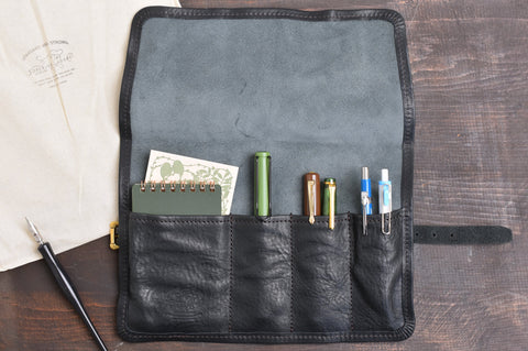 The Superior Labor Leather Roll Pen Case - Black