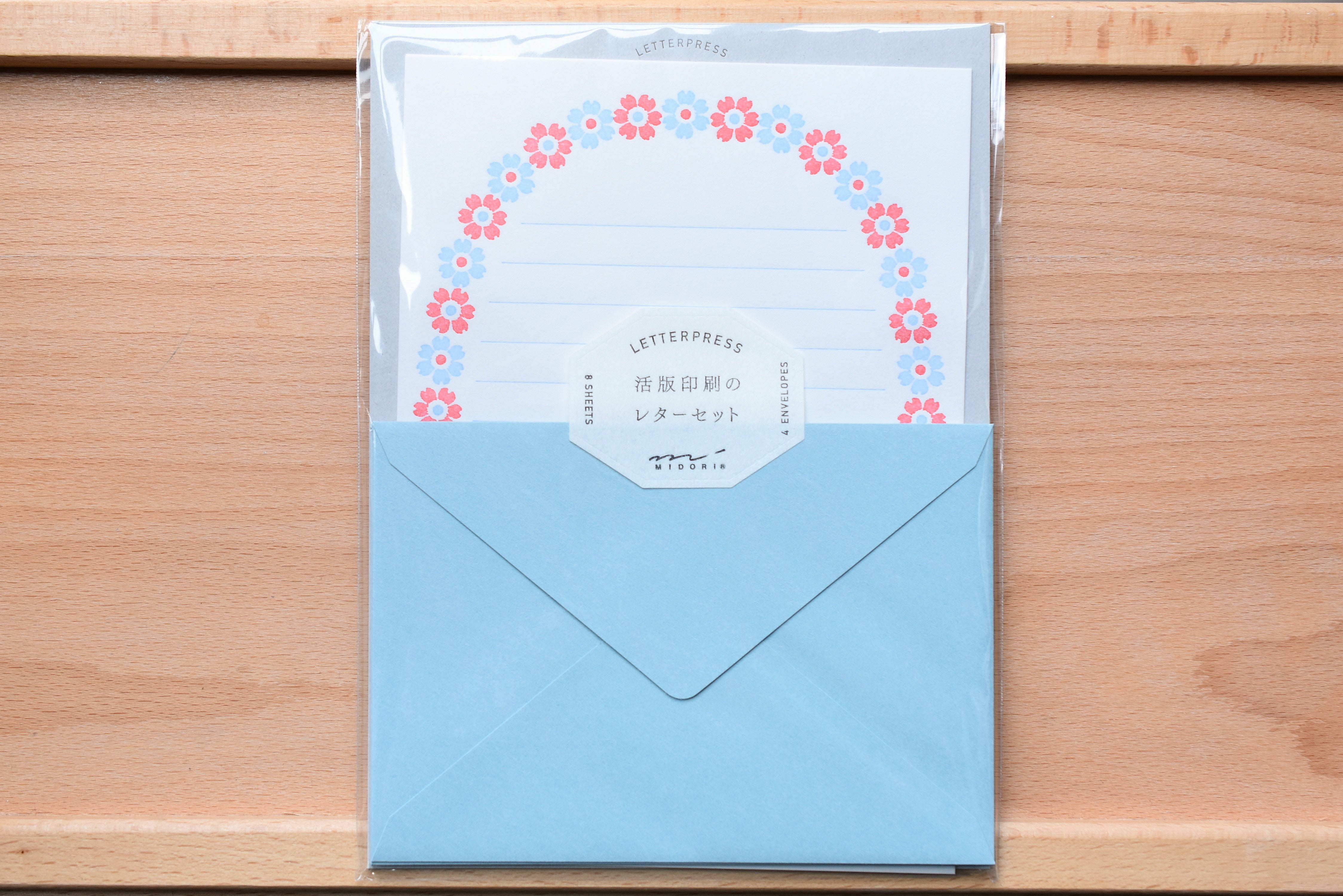 Letterpress Letter Set - Flower Frame Pattern Light Blue