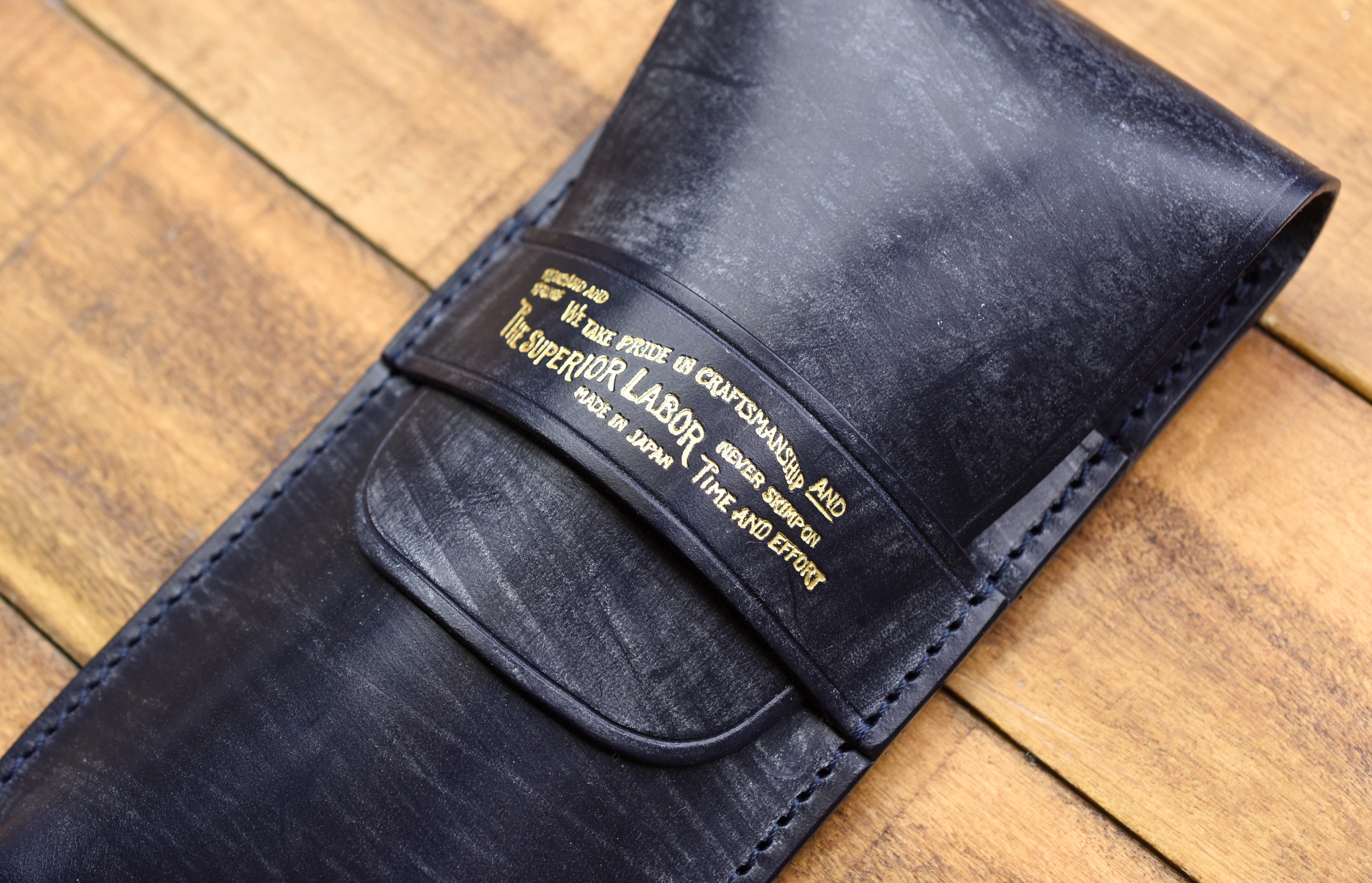 The Superior Labor Bridle Leather Flap Pen Case - Navy