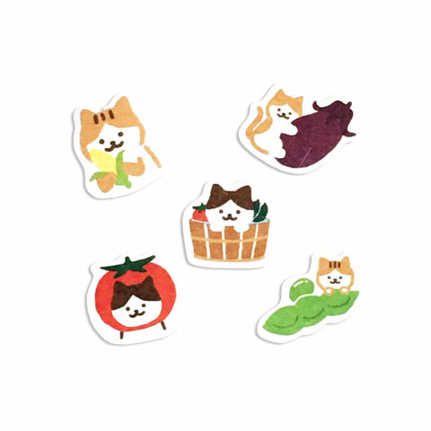 Furukawa Paper "Pochitto" Flake Sticker - Cats & Vegetables